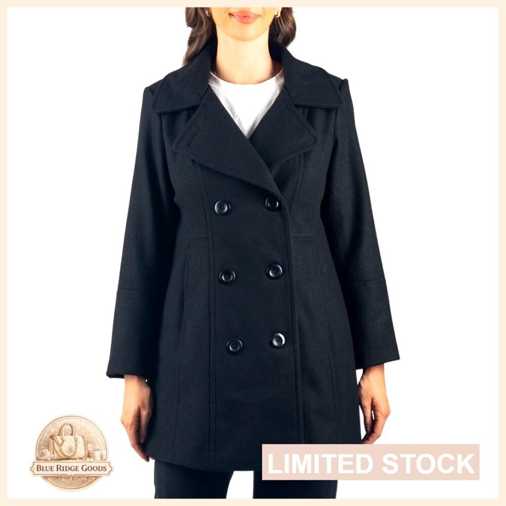 Classic Wool Blend Peacoat Double Breasted A-Line Oversized Chic Winter Coat
